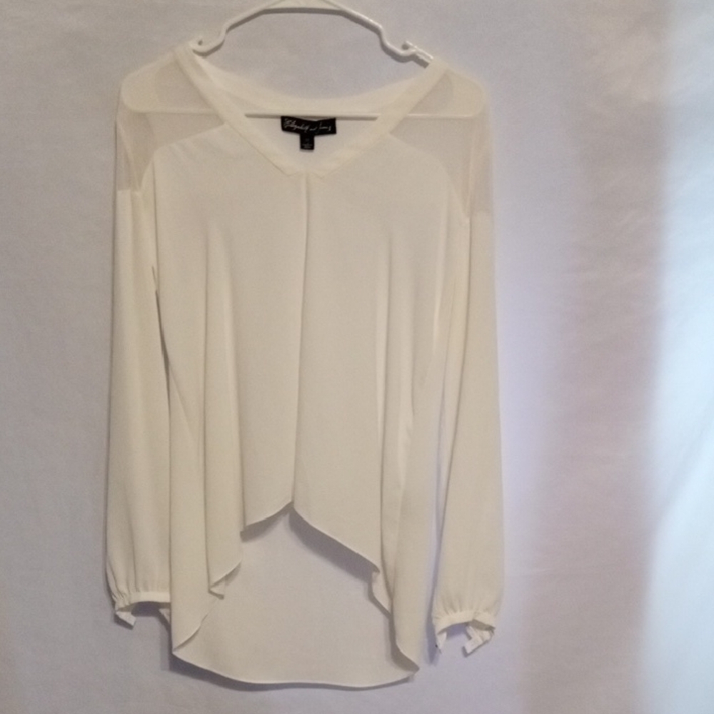 Elizabeth and James Flowing White   W/Cream Cream Sheer 1/4 Back Blouse